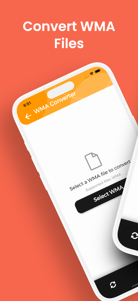 Startbildschirm der WMA Converter App auf dem iPhone mit der Option zur Dateiauswahl