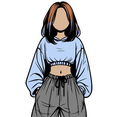 realistic girl faceless with baggy pants and a crop top
