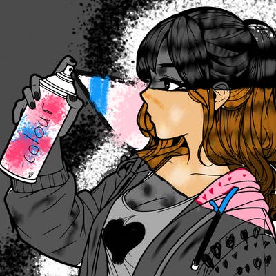 a realistic girl spray, painting