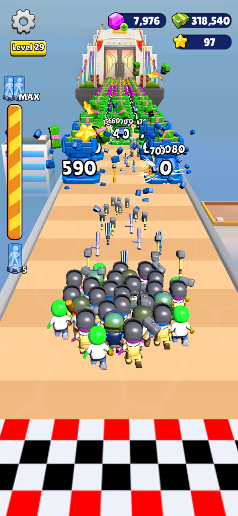 Mob Era: Age Evolution - A mob of characters running through a track and smashing numbered obstacles in Mob Era Age Evolution.