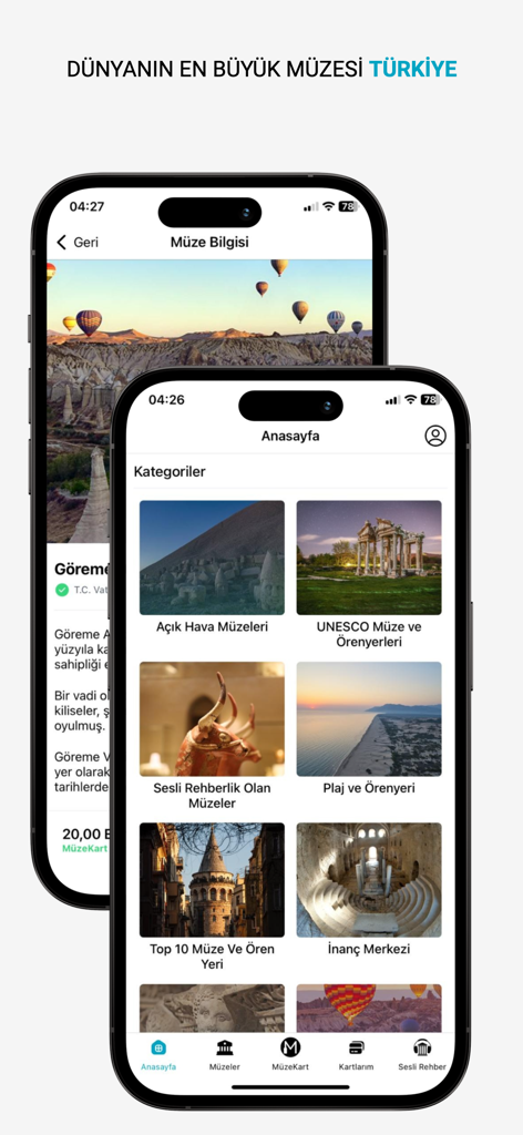 Museums of Türkiye - Official - The homepage of the Museums of Türkiye official app showcasing various cultural and historical site categories.