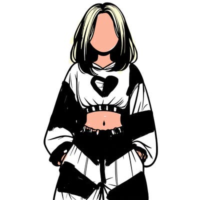 realistic girl faceless with baggy pants and a crop top