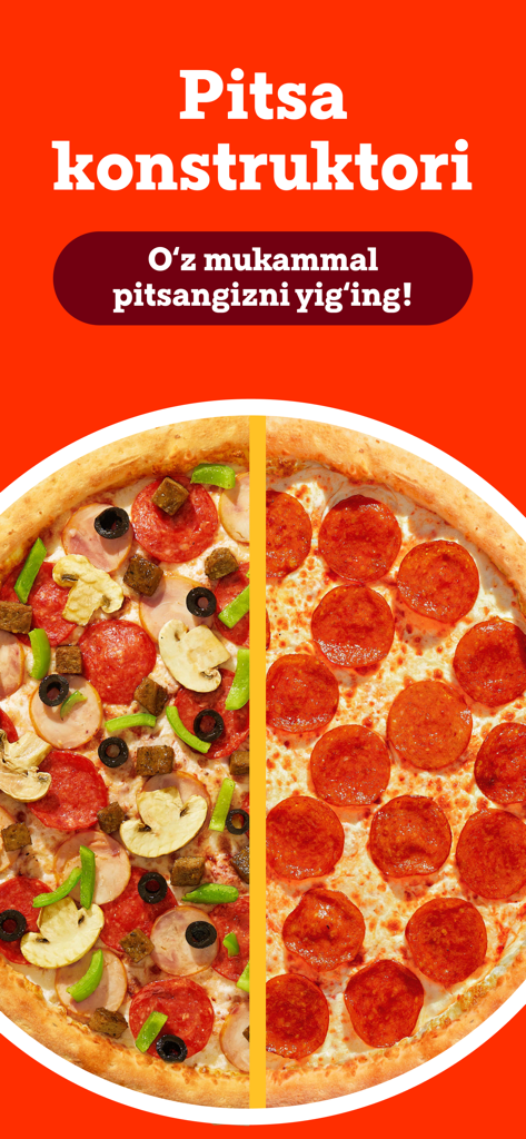 Bellissimo Pizza - Bellissimo Pizza app's pizza constructor feature with a half-and-half custom pizza.