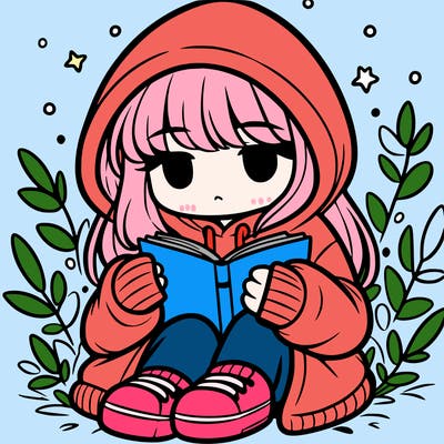 girl in oversized hoodie reading a book