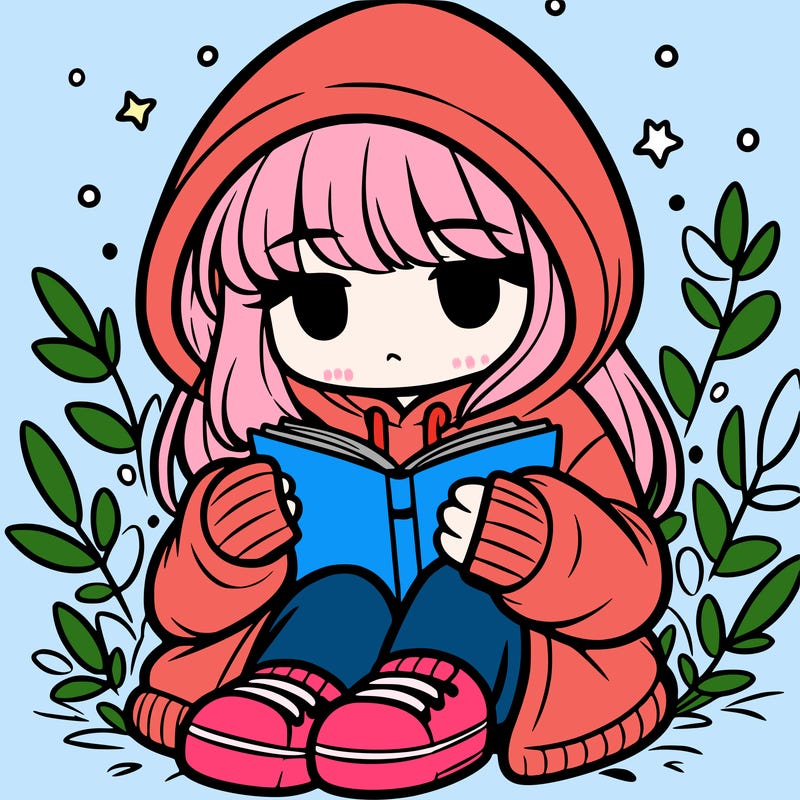 girl in oversized hoodie reading a book