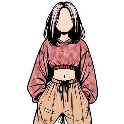realistic girl faceless with baggy pants and a crop top