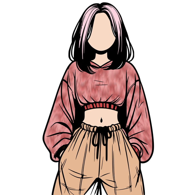 realistic girl faceless with baggy pants and a crop top