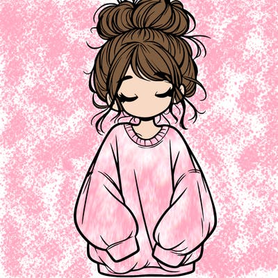 girl with baggy sweatshirt and messy bun