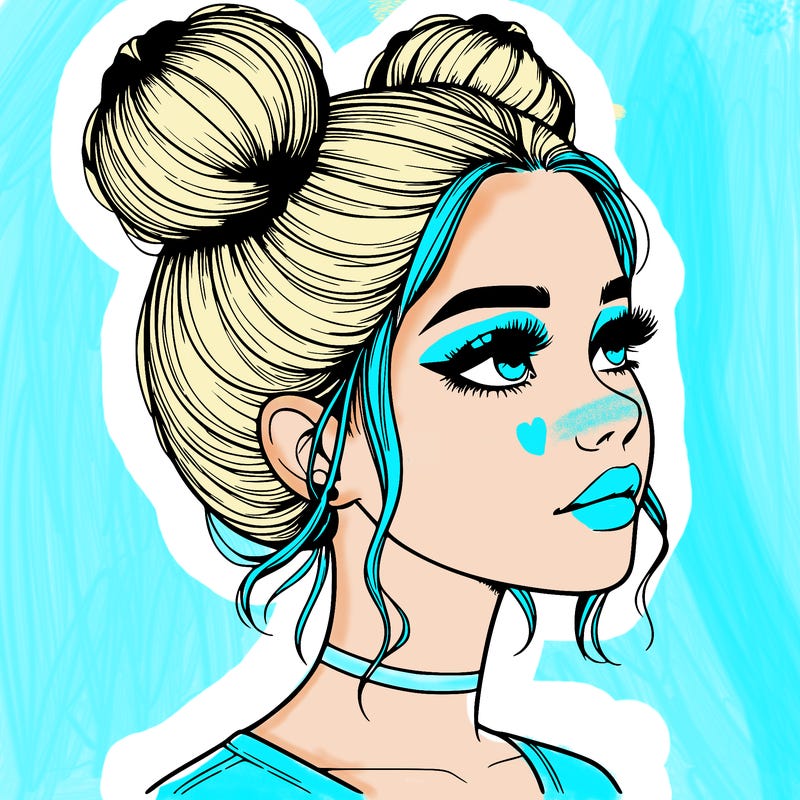 realistic girl with buns on the top of her head
