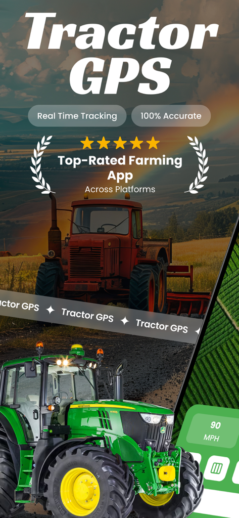 Traktor-GPS-App-Oberfläche mit Echtzeitverfolgung und Genauigkeit für Präzisionslandwirtschaft