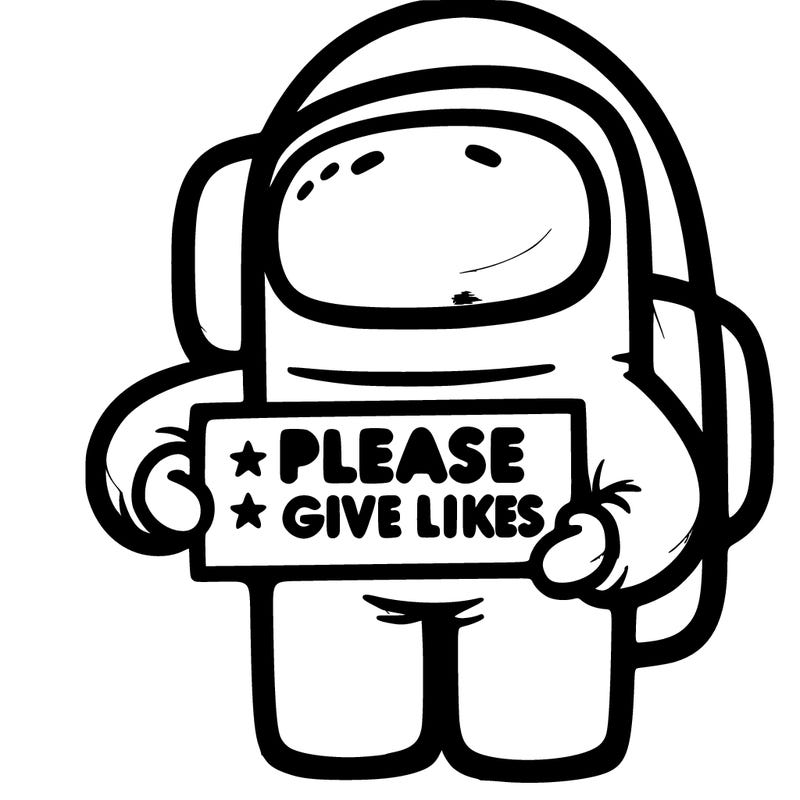 an among us holding a please give likes sign