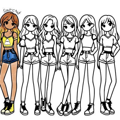 a group of girls wearing crop tops and shorts