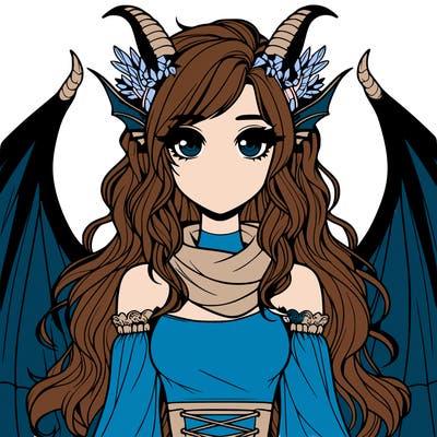 realistic girl with dragon wings horns and a tail
