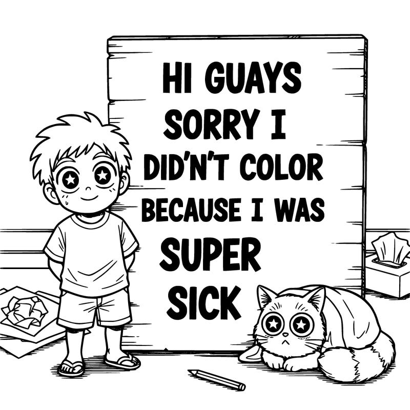 a board saying hi guys sorry i didn’t color because i was super sick