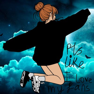 realistic girl jumping with a bun and oversized sweatshirt