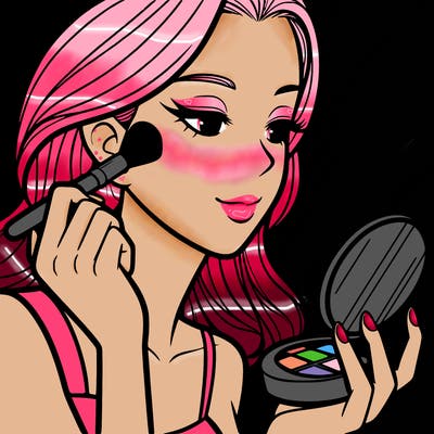 little girl putting on makeup