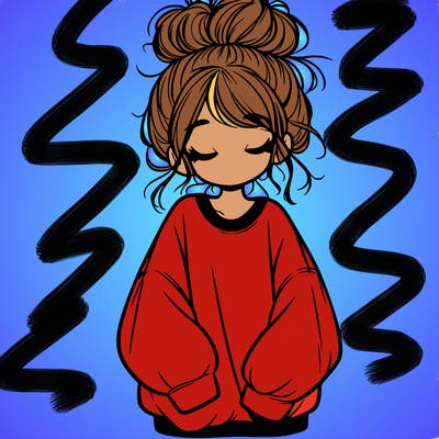 girl with baggy sweatshirt and messy bun