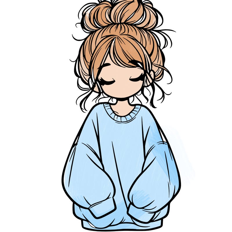 girl with baggy sweatshirt and messy bun