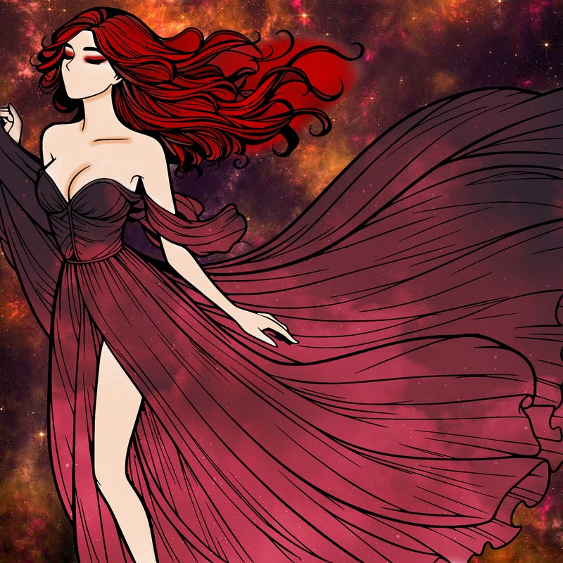 realistic woman in dress flowing the the wind