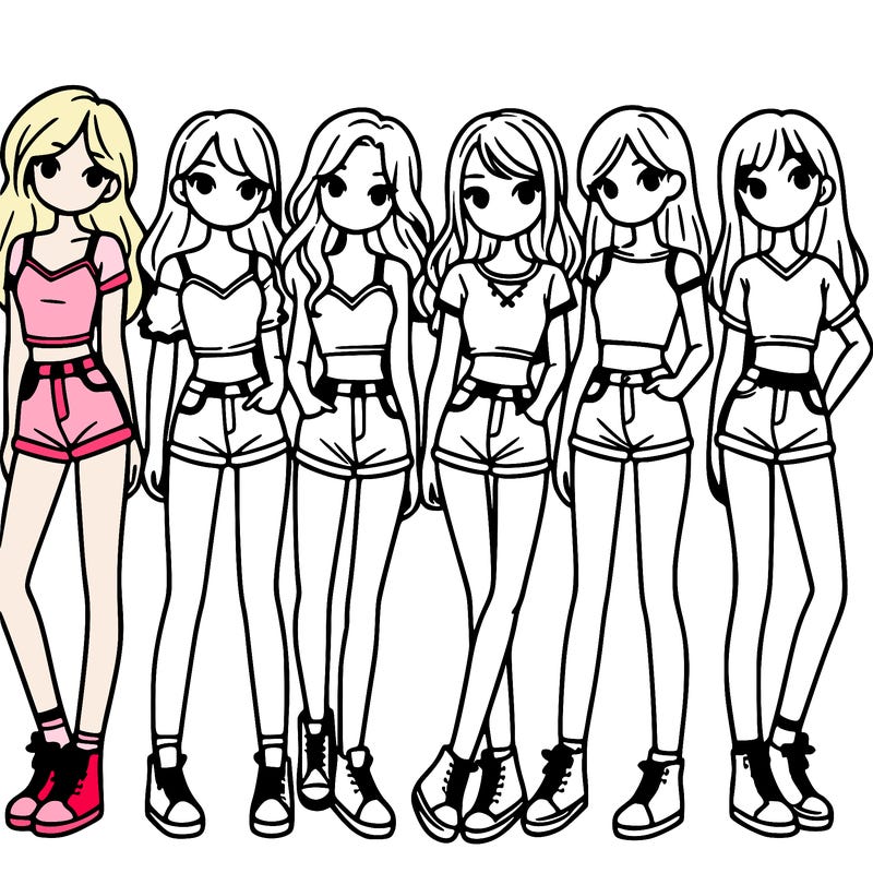 a group of girls wearing crop tops and shorts