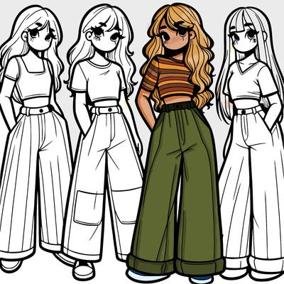 girls with wide pants and a croc top