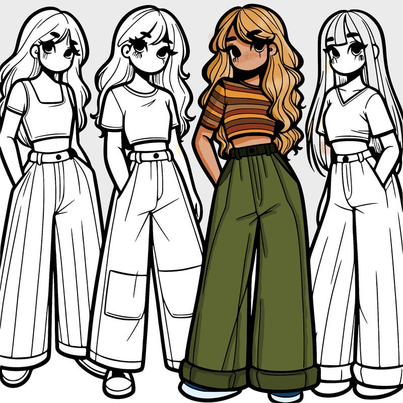 girls with wide pants and a croc top