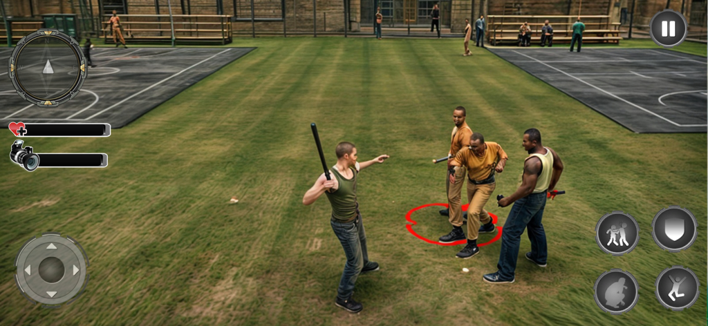 Grand Prison Escape Break Game - An inmate engaging in a fight with other characters in a prison exercise yard.