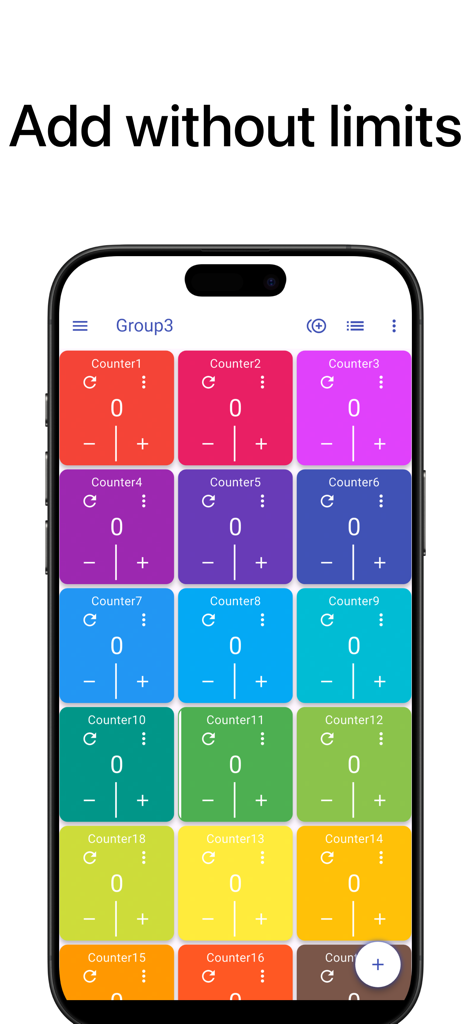 Interface of Smart Counter app displaying a grid of various colorful tally counters.
