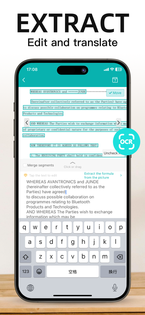 PDFスキャナーアプリのOCR機能を使用して、ドキュメントからテキストを抽出および編集するモバイルデバイス