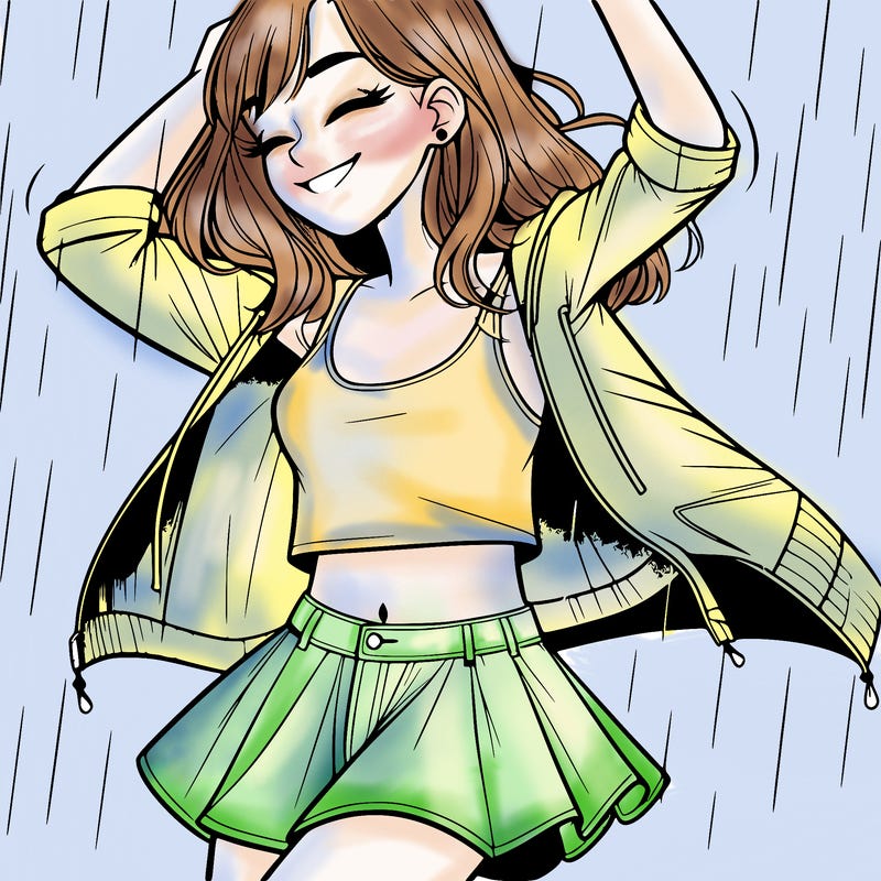 realistic teenage girl dancing in the rain