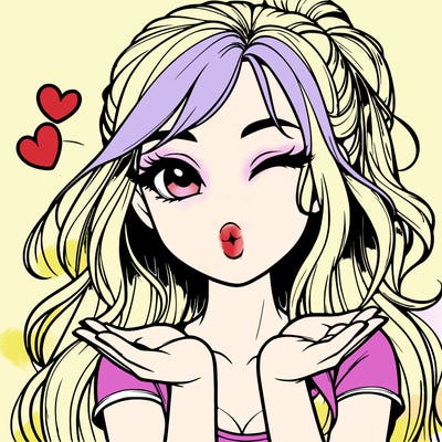 realistic girl winking and blowing a kiss while making heart hands