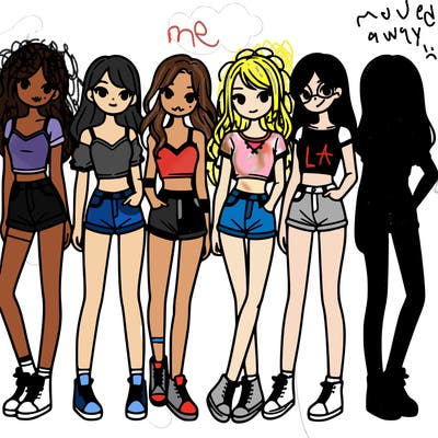 a group of girls wearing crop tops and shorts