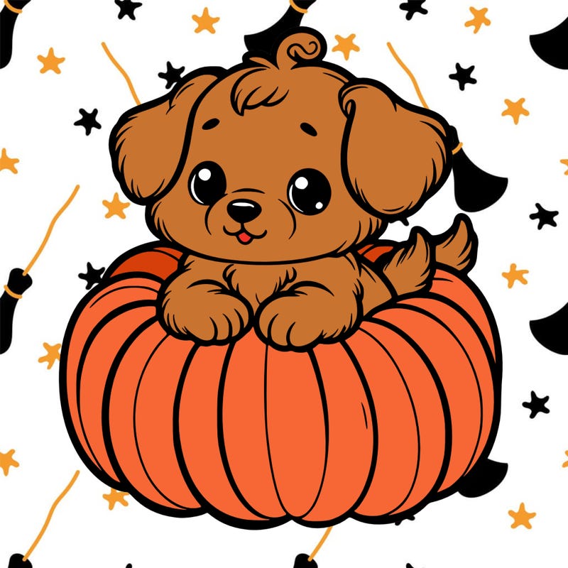 cute little puppy in a pumpkin