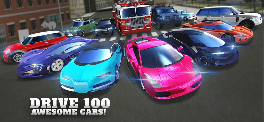 高校ドライビングテスト3Dアプリにあるスポーツカーや消防車など、多様な車両のコレクション