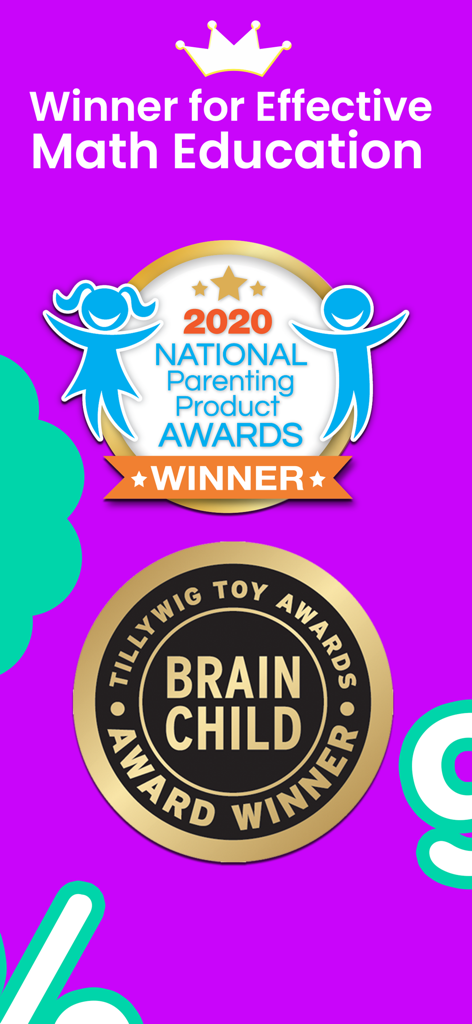 Monster Math : Kids Fun Games - Educational awards for Monster Math app including National Parenting Product Award and Brain Child Award