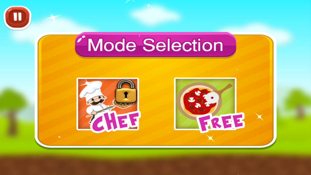 Pizza Making: Cooking game - Mode selection screen in the Pizza Making kids game featuring Chef and Free play modes