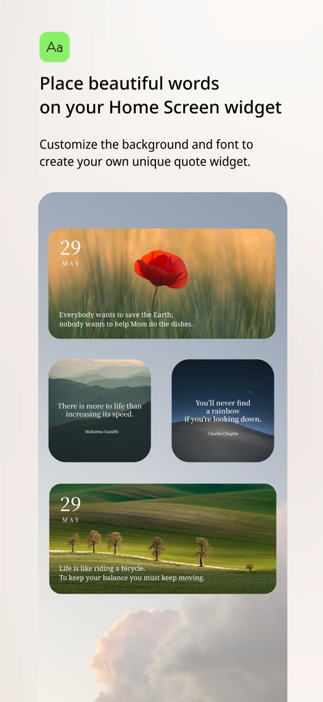 Motto - Daily Quotes - カスタマイズ可能な背景を備えた、iPhoneホーム画面用のおしゃれな名言ウィジェット