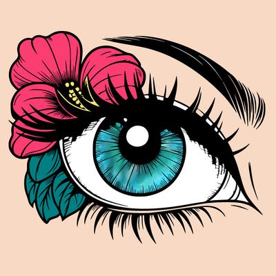 realistic eye with flower