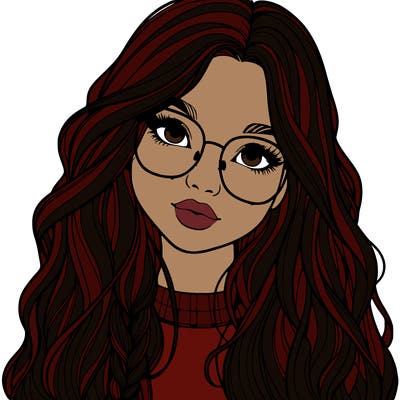 girl with long hair and freckles and glasses realistic