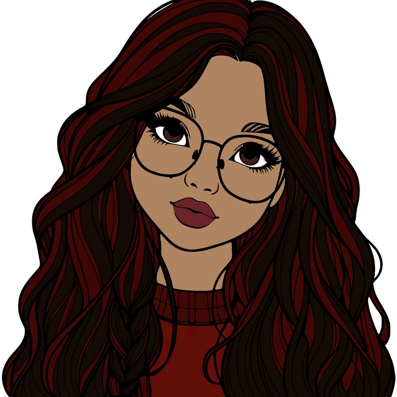 girl with long hair and freckles and glasses realistic