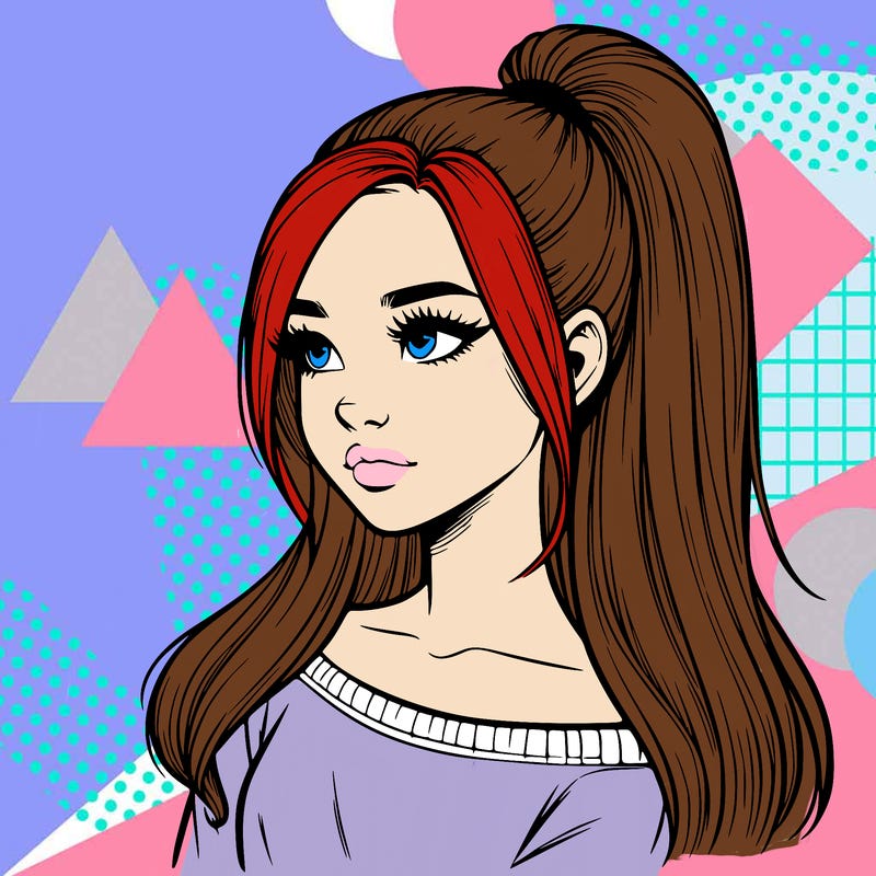 realistic girl with a high ponytail