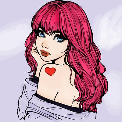 realistic girl with bangs looking over her shoulder