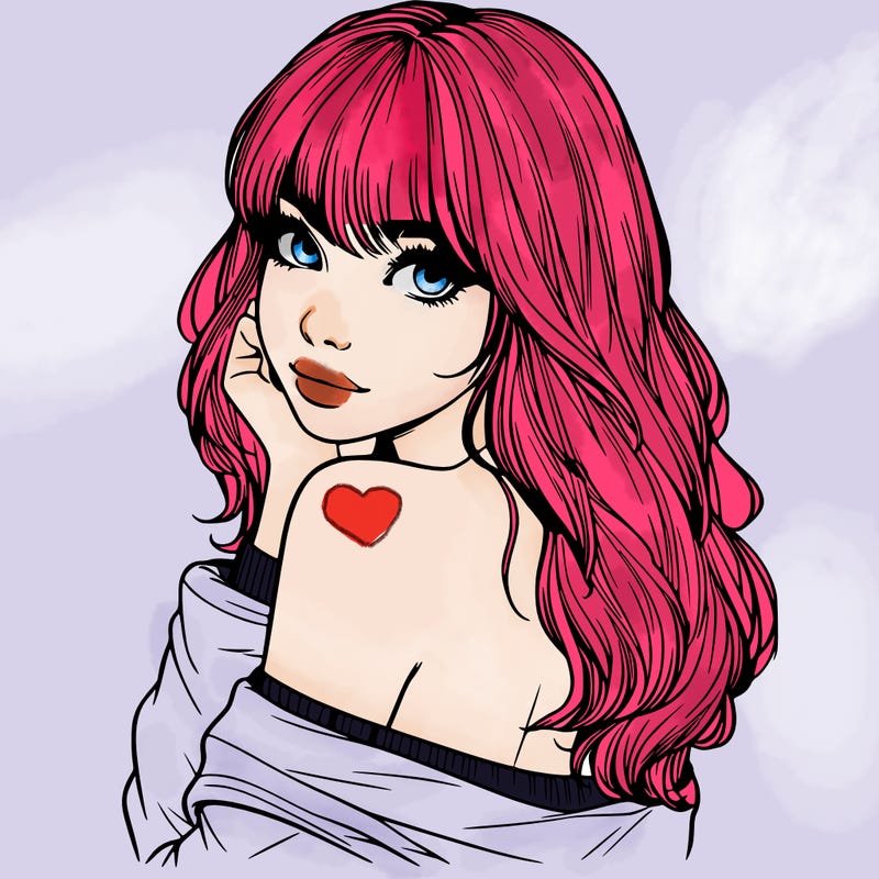 realistic girl with bangs looking over her shoulder