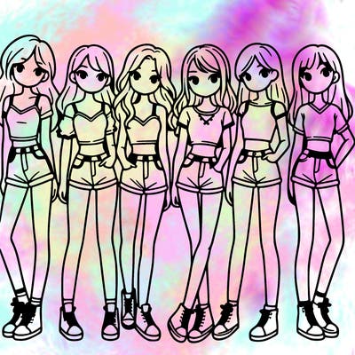 a group of girls wearing crop tops and shorts