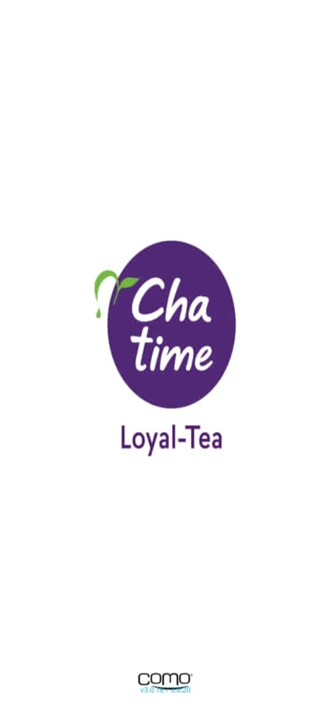 Chatime USA - Pantalla de presentación de la aplicación Chatime USA con el logo de Chatime y la marca de recompensas Loyal-Tea