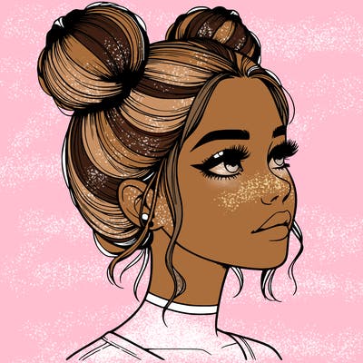 realistic girl with buns on the top of her head