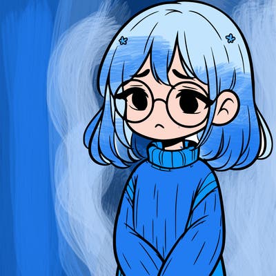 sad girl with glasses in a sweater