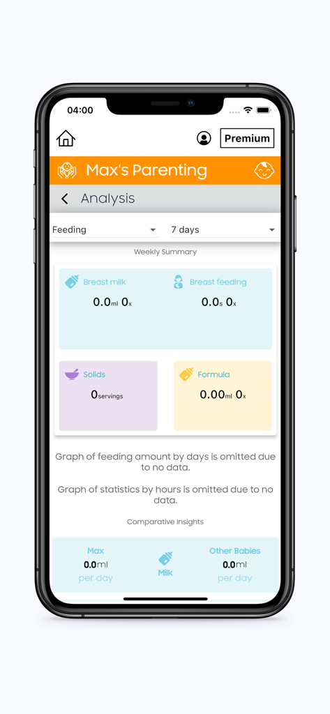 ChillaxCare - ChillaxCare app screen displaying weekly baby feeding summary and comparative insights