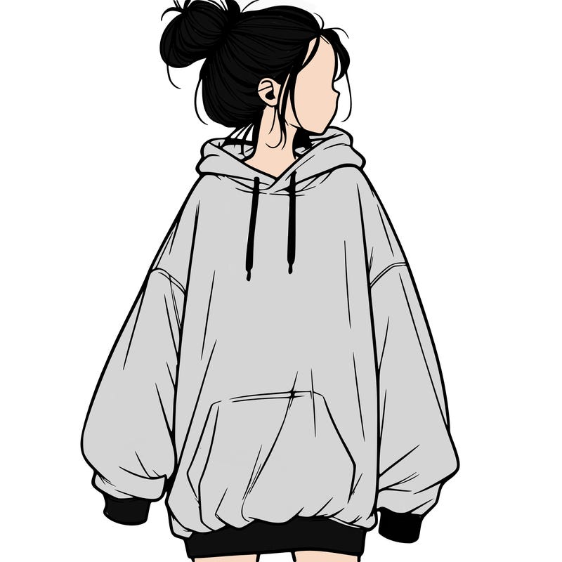 realistic girl with a oversized sweatshirt on and a bun