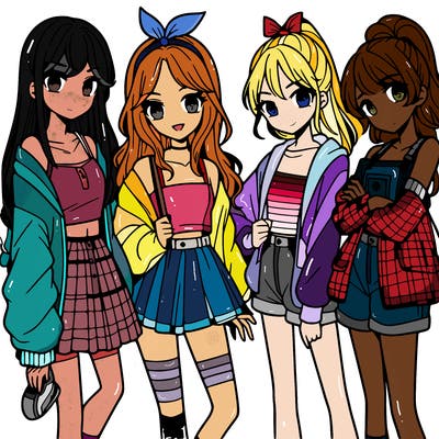teen manga girls group of 4